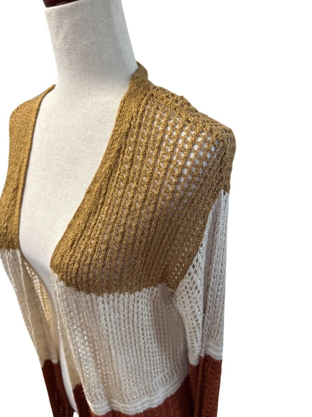 Linda Anderson Open Knit Color Block Cardigan~Size M~Multicolor Sweater L13 32 - Picture 2 of 9